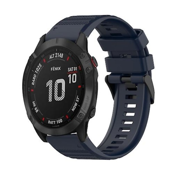 Til Garmin Fenix ​​6 Gps 22 mm horisontal tekstur silikone urrem med værktøj til fjernelse Navy Blue