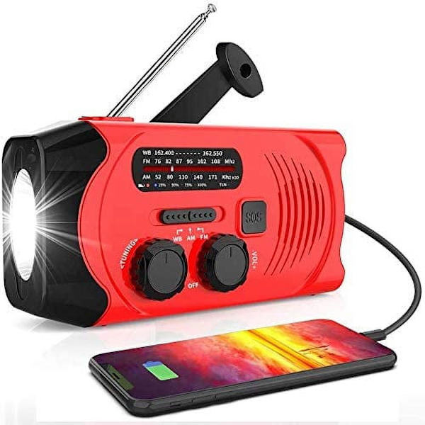 Hätäsääradio, hätä-LED-taskulamppu, 2000mAh power ja SOS