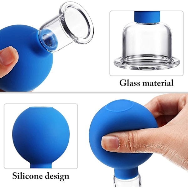 4 st glaskoppar set glas silikon koppar koppar massage vakuumsugkoppar för kropp rygg ben arm Blue