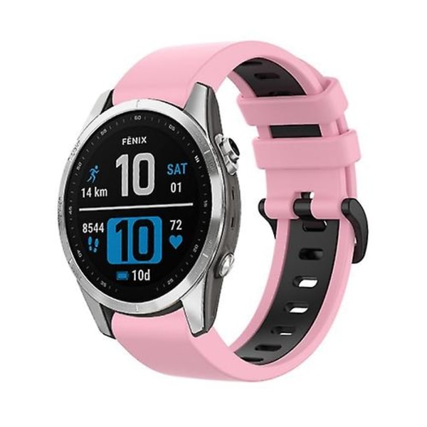 Til Garmin Fenix ​​7 22mm Silikone Sports 2-farvet urbånd Pink-Black