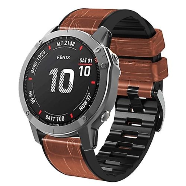 Til Garmin Fenix ​​7x/6x Pro/tactix 7 26mm Crocodile Texture Silikone læderurrem Brown