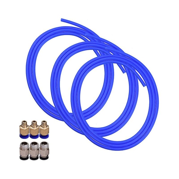 3stk Blå Ptfe Tube Slangerør 1 Meter Med 3stk Pc4-m6 Pneumatisk Fittings 3stk Pc4-01 Fittings Forbindelser Til 3d Printer 1,75mm Filament