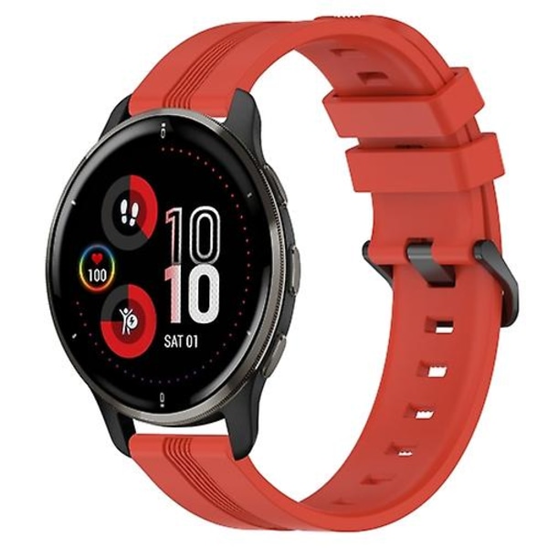 Til Garmin Venu 2 Plus 20 mm konkav stribet Slicone urbånd Red