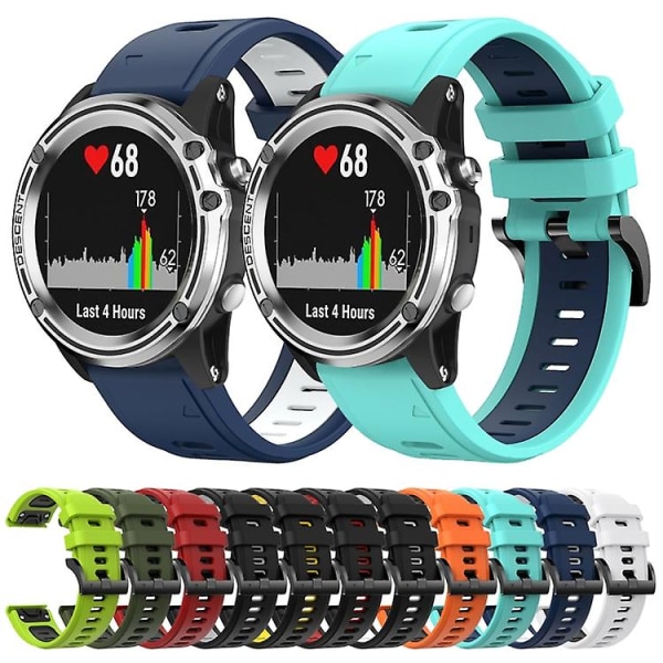 Til Garmin Quatix 5 Sapphire 22mm Tofarvet Sports Silikone Urbånd Mint Green - Blue