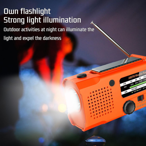 Nødhåndsveiv radio med LED-lommelykt for nødstilfelle, Am/fm Noaa bærbar værradio med 5000 mah Power Bank Telefonlader, Solenergi Fo