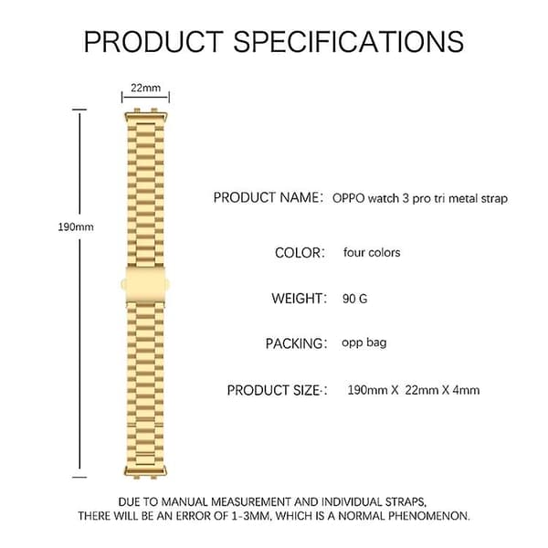 For Oppo Watch 3 Pro 3-perlet flat spenne i rustfritt stål klokkebånd Silver