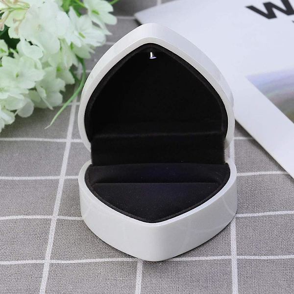 Led Ring Box Hjärtform Sammetshållare Box Med Ljus För Förlovning White
