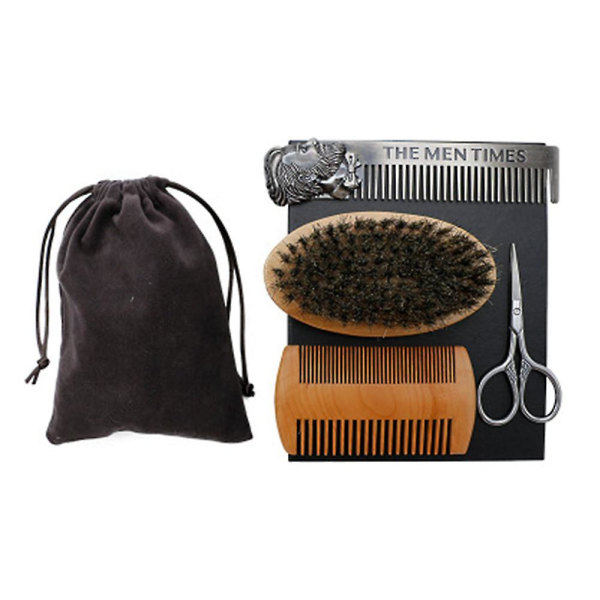 4-delat set Revolution Beard Comb Set för män - Natural Boar Bristle Brush