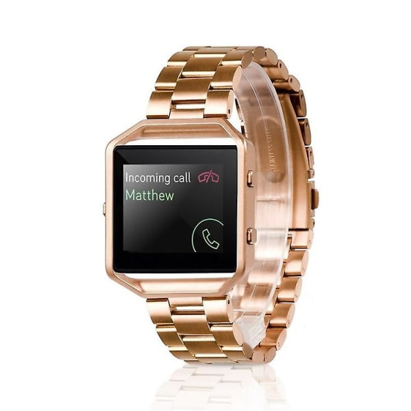 Til Fitbit Blaze metalramme sommerfuglespænde tre perler i rustfrit stål metalurbånd Rose gold