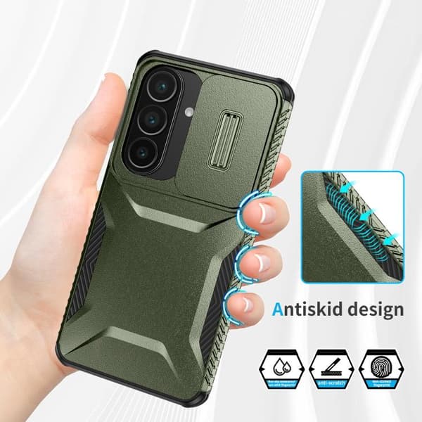 Etui til Samsung Galaxy A36, støtsikkert beskyttelsesetui med skyvbart linsedeksel (blått)