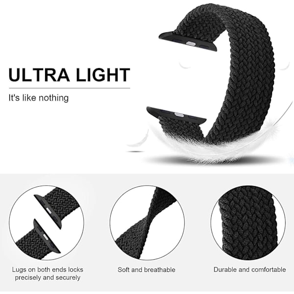 2-pack flätade sololoop sportband kompatibla för Apple Watch Band 38 mm 40 mm mjuk stretch
