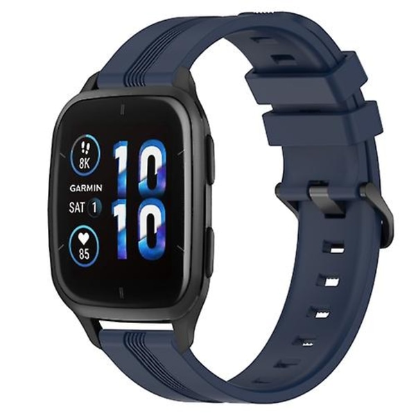 För Garmin Forerunner Sq2 Music 20mm konkav randig Slicone Watch Band Navy Blue