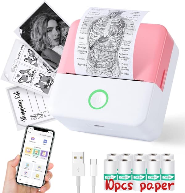Mini Termisk Printer Trådløs Etiketprinter med Bånd Kompatibel med iOS og Android Pink