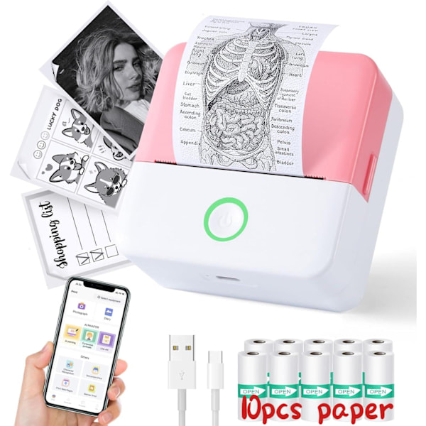 Mini Termisk Skriver Trådløs Etikettprinter med Bånd Kompatibel med iOS og Android Rosa