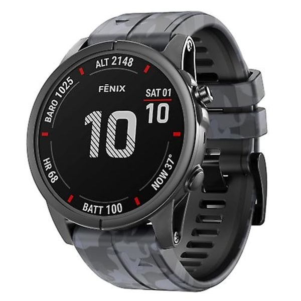 Til Garmin Fenix ​​7x Camouflage Silikone Urbånd Grey