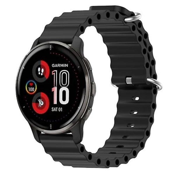 For Garmin Venu 2 Plus 20mm Ocean Style Silikon Solid Color Watch Band Black