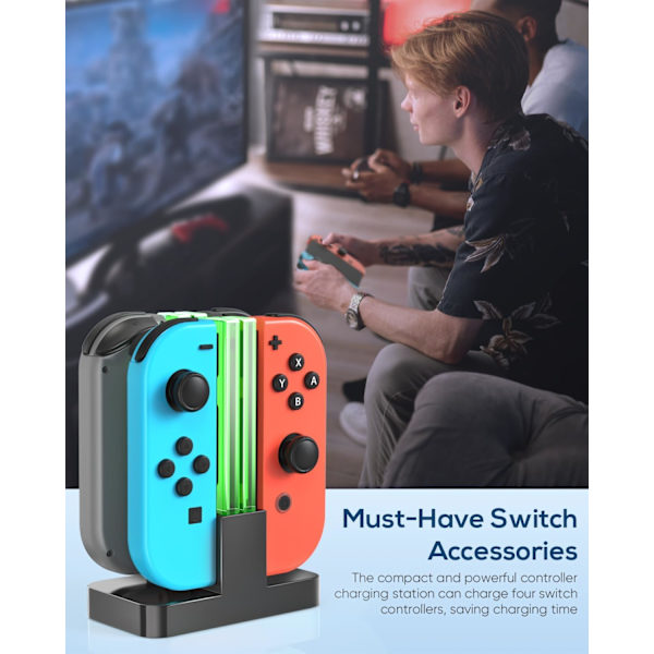 Erstatningsoplader til Switch/OLED/Joy Con-opladningsbase med et USB Type-C-opladningskabel