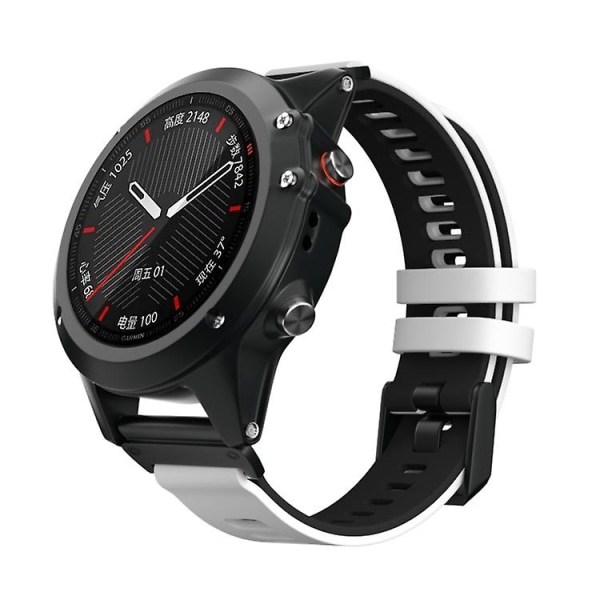 Til Garmin Fenix ​​6x To-farve Silikone Quick Release Urrem White Black