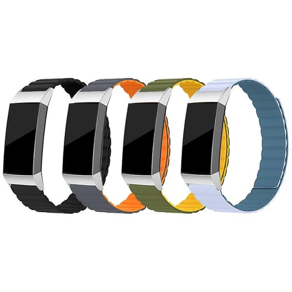 For Fitbit Charge 3/4 magnetisk silikonklokkerem Grey Orange