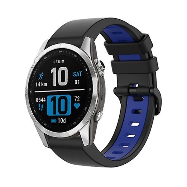 För Garmin Fenix ​​7 22mm Silicone Sports Watch Black-Blue