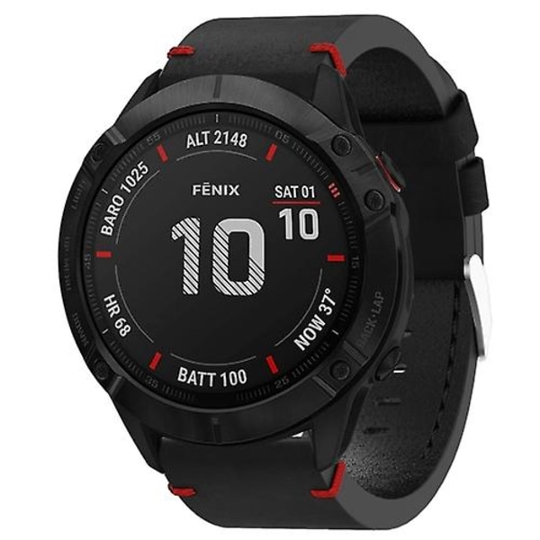 För Garmin Fenix ​​6x Sapphire 26 mm lädersutur stålspänne watch Black