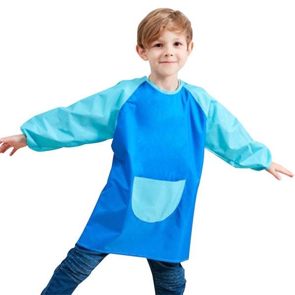 Unisex drenge piger vandtæt kunst kittel børn male forklæder med lommer lange ærmer og ærmeløs alder 6-9 år Dark blue