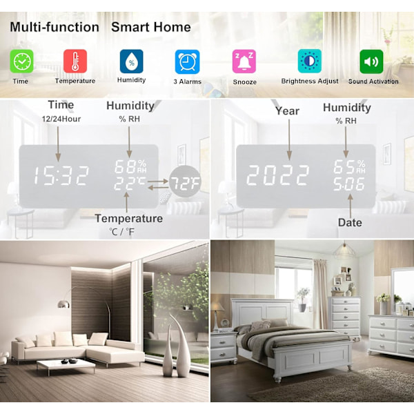Väckarklocka Trä Digital Klocka för Sovrum Snooze Modern