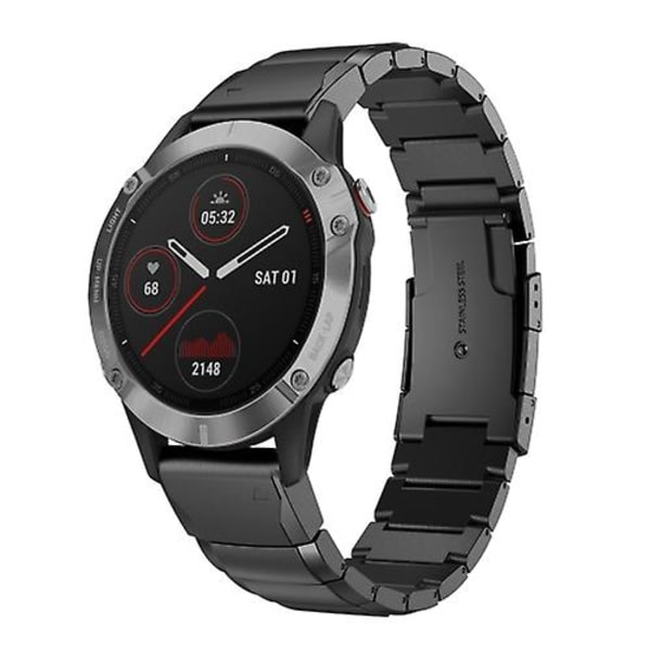 För Garmin Fenix ​​5x Plus 26mm Tortoise Shell watch i rostfritt stål Black