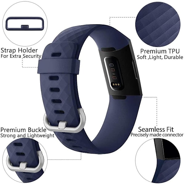Vedenpitävä watch hihna Fitness Sport Ranneke, joka on yhteensopiva Fitbit Charge 4 / Fitbit Charge 3 Se - Multi Color kanssa Midnight Blue Large