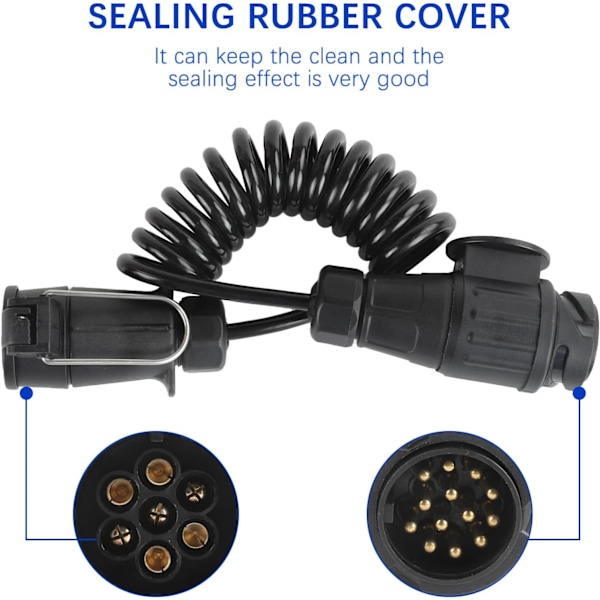 13-polet til 7-polet 1,8 m tilhengerforlengelseskabeladapter for sleping
