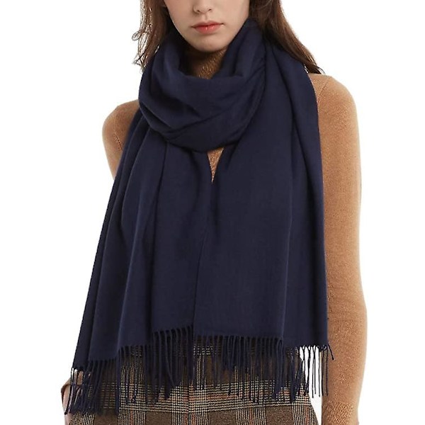 Vinterscarf för kvinnor, Cashmere Feel Pashmina Sjal Wraps Mjuk Varm filt Halsdukar dark blue