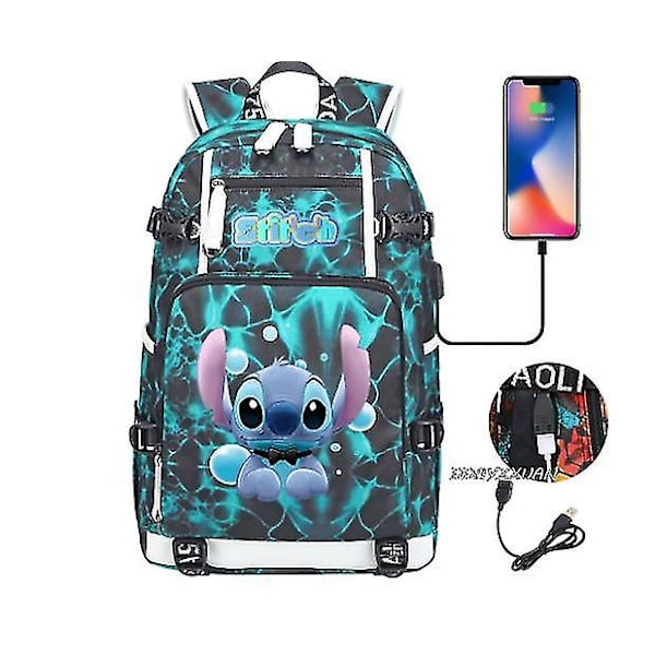 Lilo og Stitch Skolesekker Kapasitet Ryggsekker Gutter Jenter Usb Lading Reise Stor Bærbar PC Studenter Skolesekk Bagpack photo color10