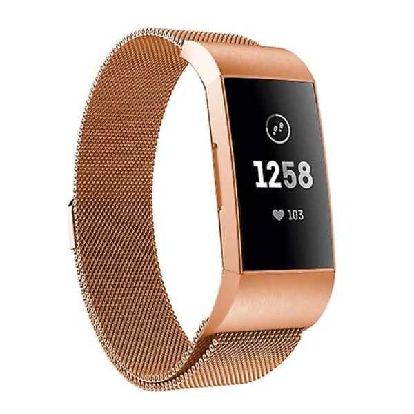 For Fitbit Charger 3 Metal Magnetic Metal Watch Band Rose Gold