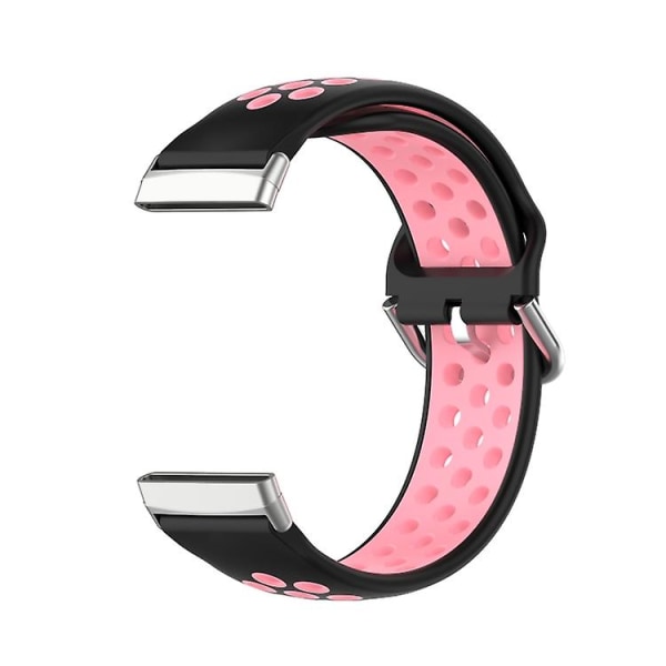 For Fitbit Versa 4 tofarget perforert pustende silikonklokkerem Black-Pink