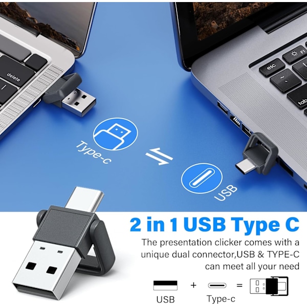 Presenter 2-i-1 USB Type C Presentationsklicker, Trådlös Presenterfjärrkontroll