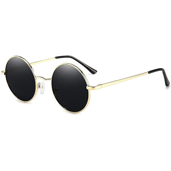 Vintage Pyöreä John Lennon Polarisoidut aurinkolasit Miesten Naisten Circle Hippie Aurinkolasit Black Lens-gold Frame
