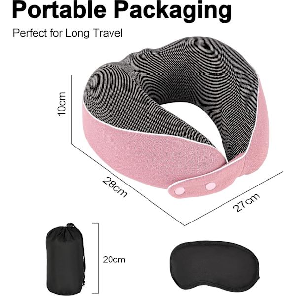 U-formad Resekudde Mjuk Memory Foam Nackkudde för Flygplan, Bil (rosa)