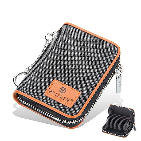 Kreditkort Pung Lynlås Kort Etuier Holder Til Mænd Kvinder Rfid Blocking Key Chain Black