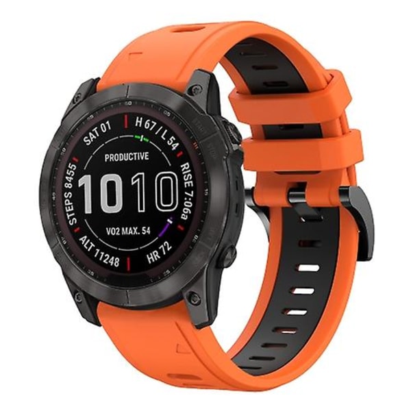 För Garmin Fenix ​​7x Solar 26mm Tvåfärgad Sports Silikon Watch Band Orange-Black