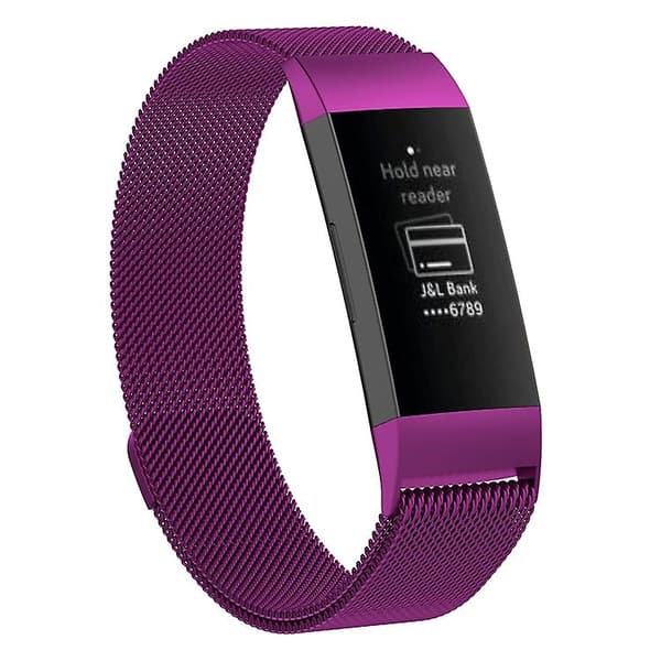 Magneturbånd i rustfrit stål til Fitbit Charge 4 Large Størrelse: 210x18mm Dark Purple