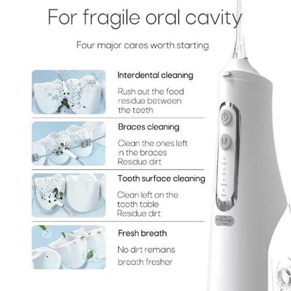 Oral Irrigator Bärbar USB Dental Vattenstråle 310Ml Svart