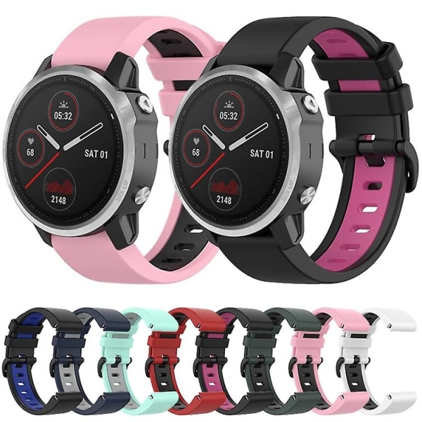 Til Garmin Fenix ​​6s 22mm Silikone Sports 2-farvet urbånd Pink-Black