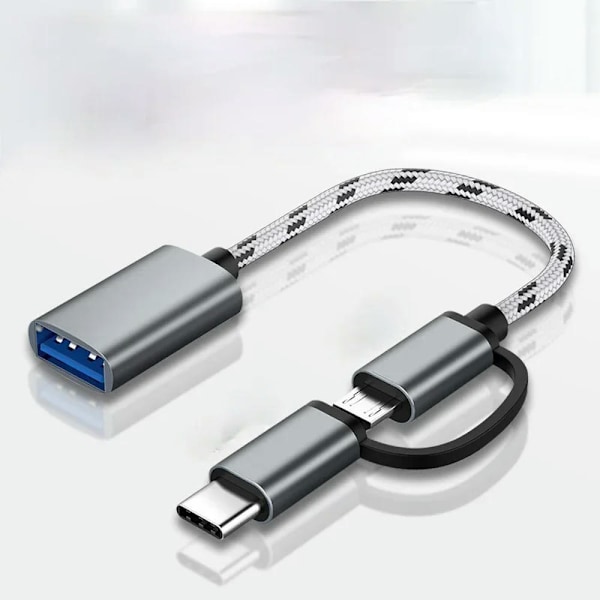 Feylan 2-in-1 USB 3.0 OTG-sovitinkaapeli, tyyppi-C, mikro-USB - USB 3.0 -liitäntä, latauskaapeli, matkapuhelimen muuntaja Gray