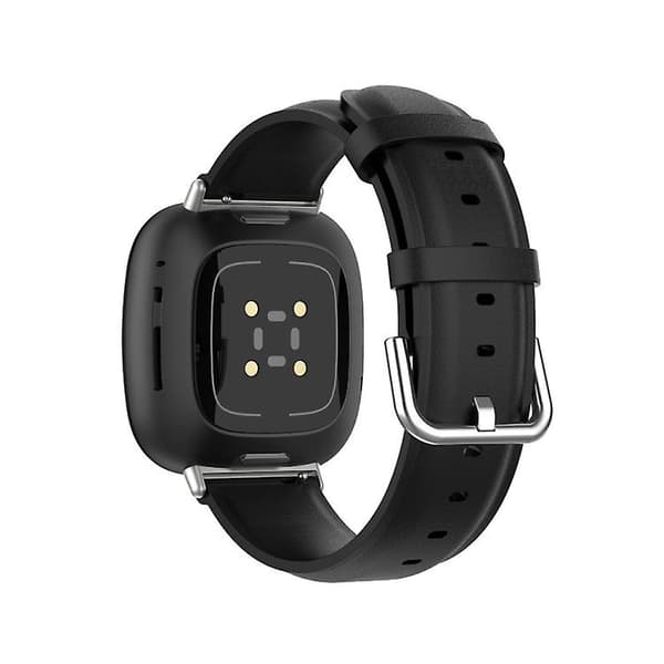 För Fitbit Versa 4 / Sense 2 watch i äkta läder Black