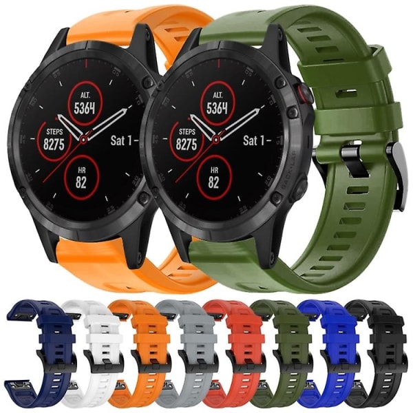 Til Garmin Fenix ​​5 Plus metalspænde ensfarvet silikoneurrem Midnight Blue