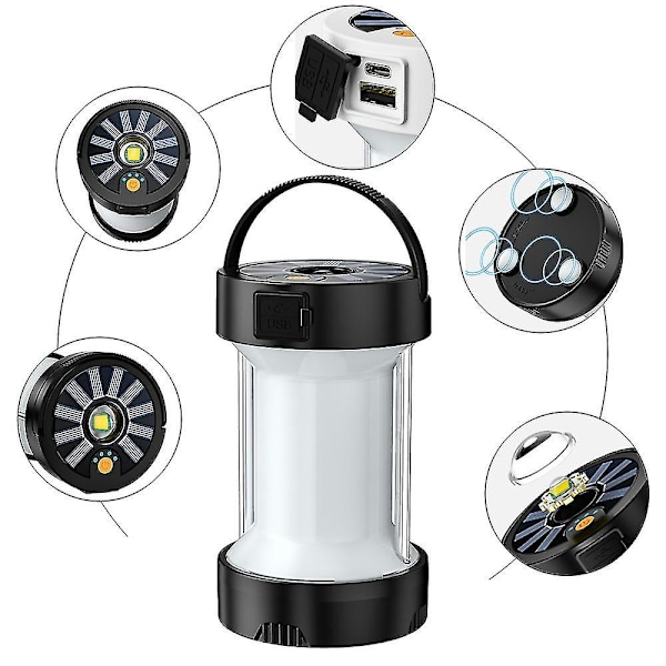 Uppladdningsbar LED-campinglykta, campinglampa, nödlykta, ficklampa, tältlampa
