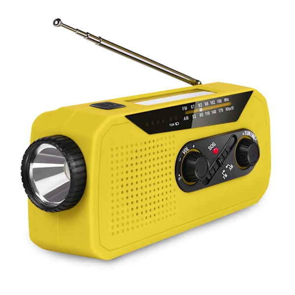 Bærbar Solcelledrevet Håndsveivradio Gul