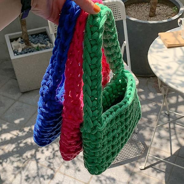 Strikket dame håndtasker Casual Rope Woven skuldertaske Blue