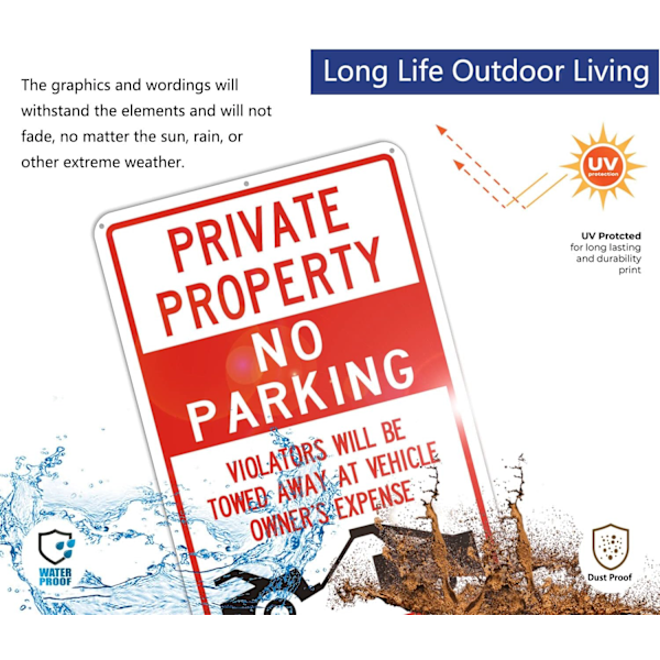 Privat Eiendom Ingen Parkering Skilt - Metall, 35x25cm, 2-pakning