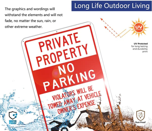 Privat Ejendom Ingen Parkering Skilte - Metal, 35x25cm, 2 Pak